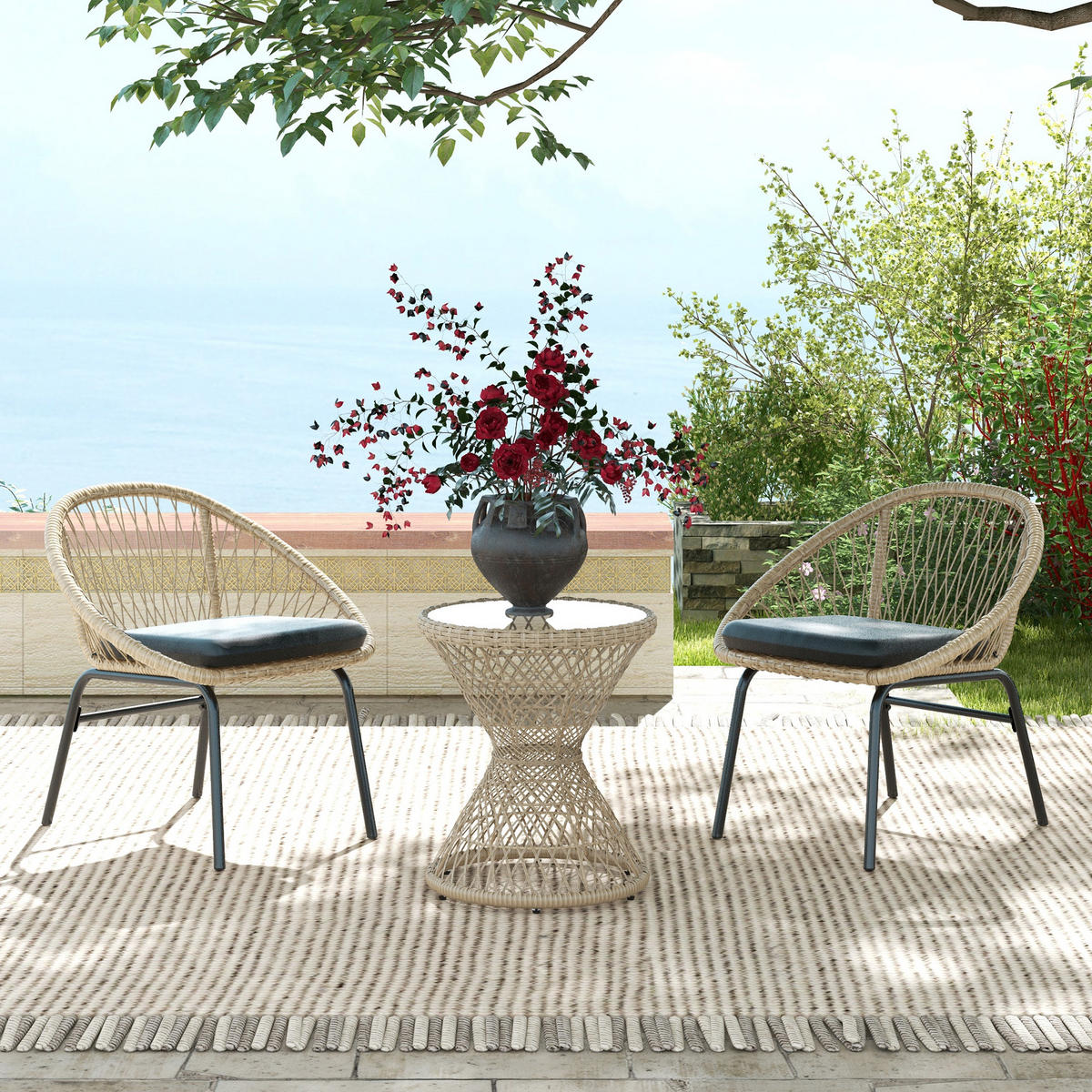 GARTENTISCH, Braun, Stahl, PE Rattan - Braun, Kunststoff (45/45/52cm) - Outsunny