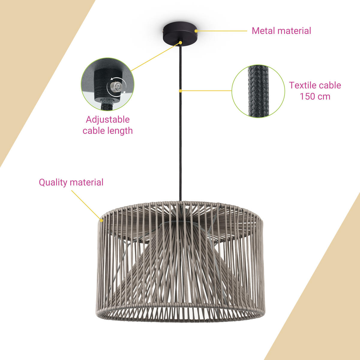 PENDELLEUCHTE Hugo Pd1 Mirijana - Schwarz, Metall (38/38/28cm) - Paco Home