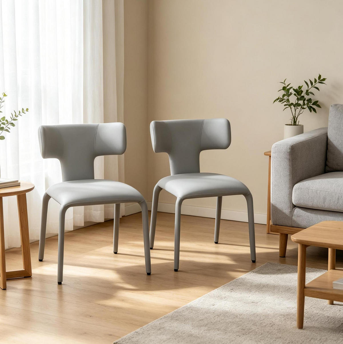 ESSSTUHL 2er-Set mit Rollen Grau Kunstleder 53 x 53 x 78 cm - Grau, Metall (53/78/53cm) - Meubliv