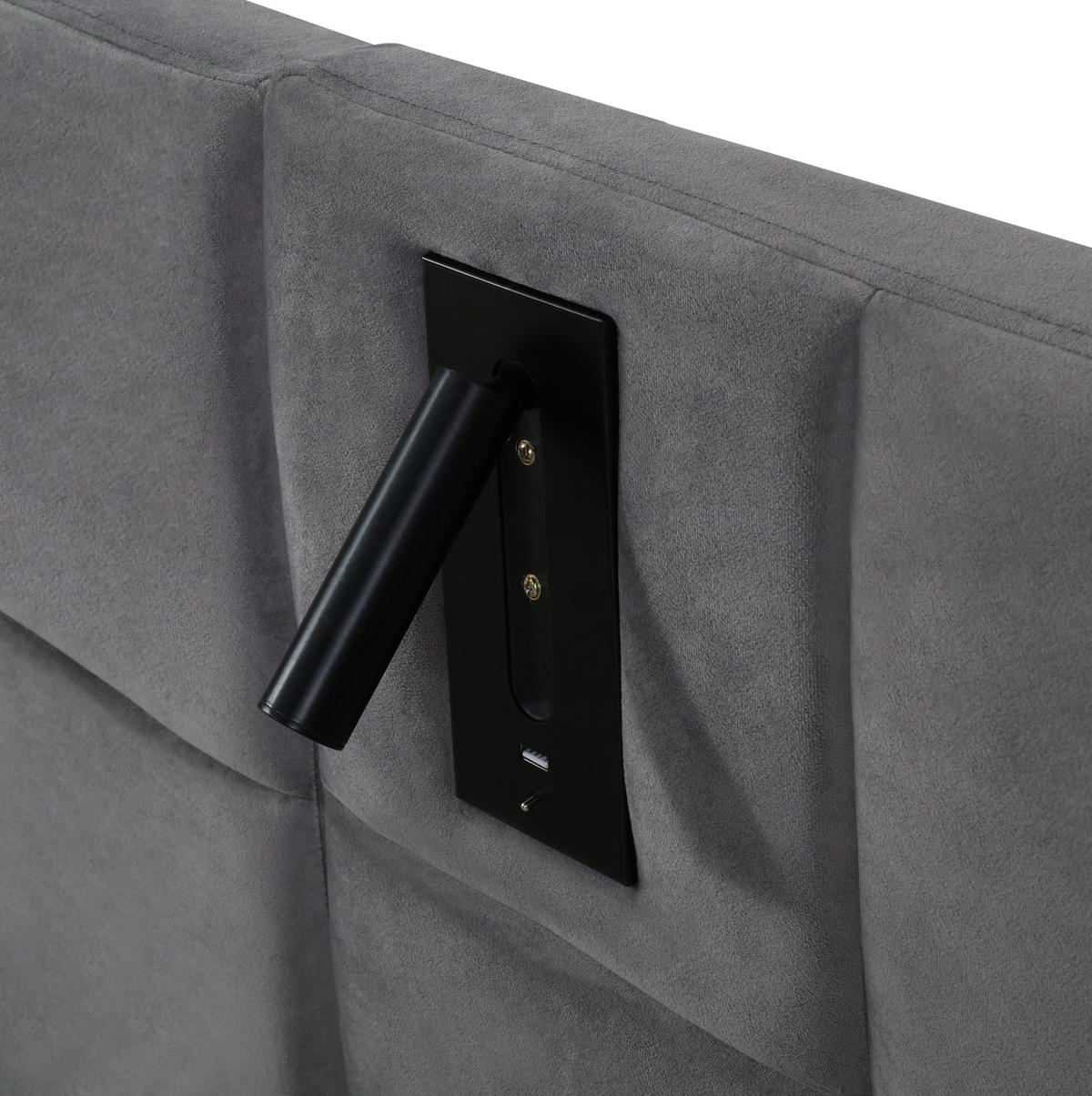 POLSTERBETT aus Samt 180x200 cm in Grau mit Stauraum, LED-Leselicht & USB - Grau, Textil (180/200cm) - Modfu