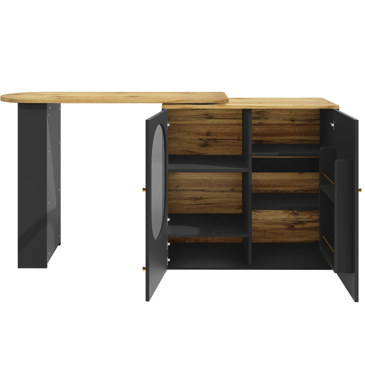 BARTISCH/KÜCHENINSEL aus MDF & Metall, 360° drehbar, 138/204/39/105 cm, Schwarz - Schwarz, Holzwerkstoff (39/105/138cm) - Redom