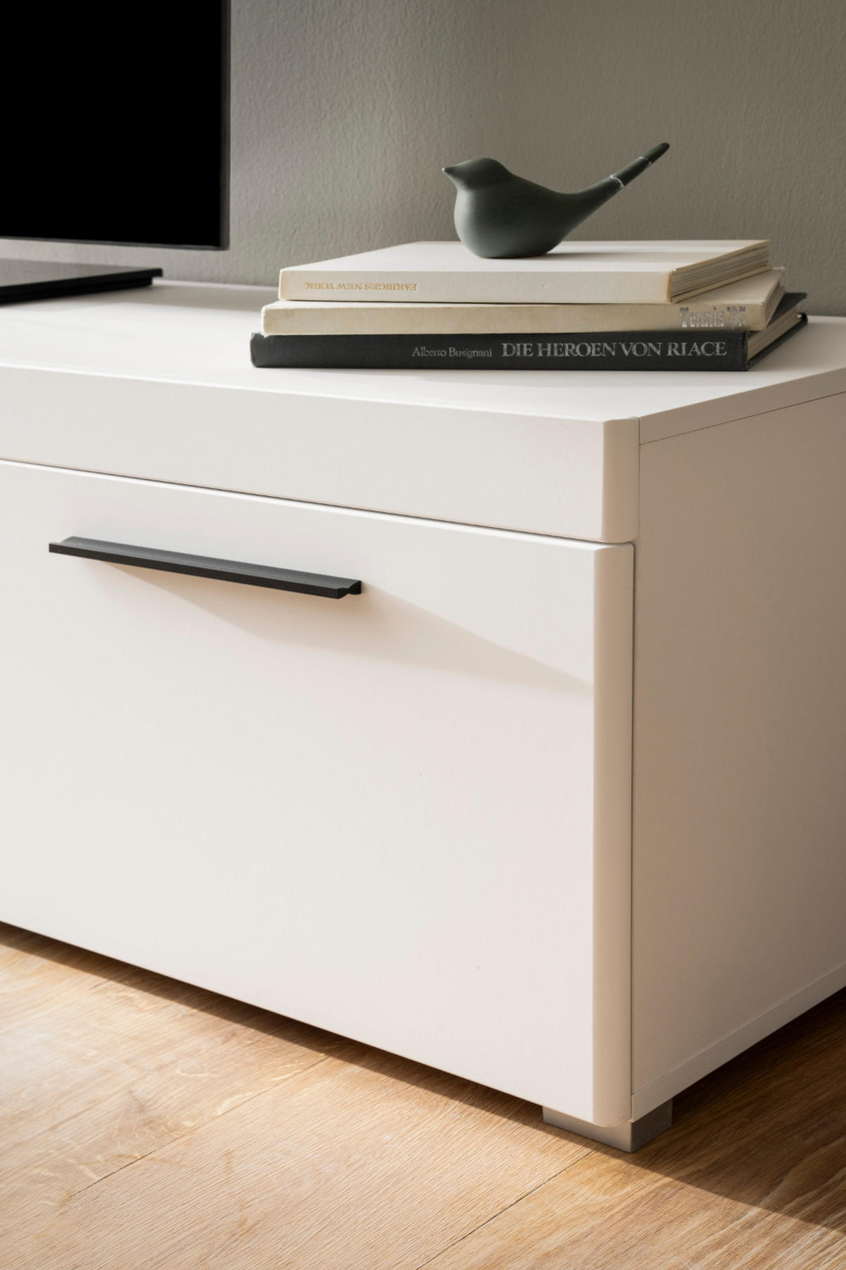 WOHNZIMMER-SET Wandboard weiß matt, Evoke Eiche, Wohnkombination 2-teilig, Soft-Close-Funktion - Eichefarben/Schwarz, Holzwerkstoff/Kunststoff (205/180/45cm) - Furn.Design