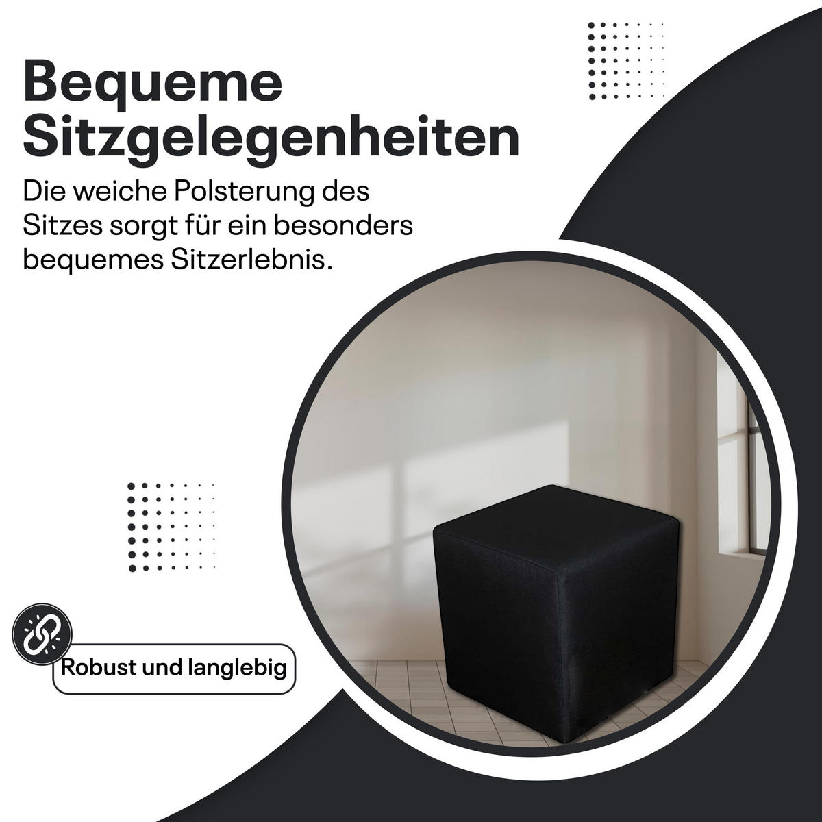 SITZWÜRFEL / Siège Pouf - Noir, 40X40X40 Cm, Assise Rembourrée, Confortable Pour Salon, Chambre Ou Bureau - Schwarz, Textil (41/41/40cm) - Best For Home