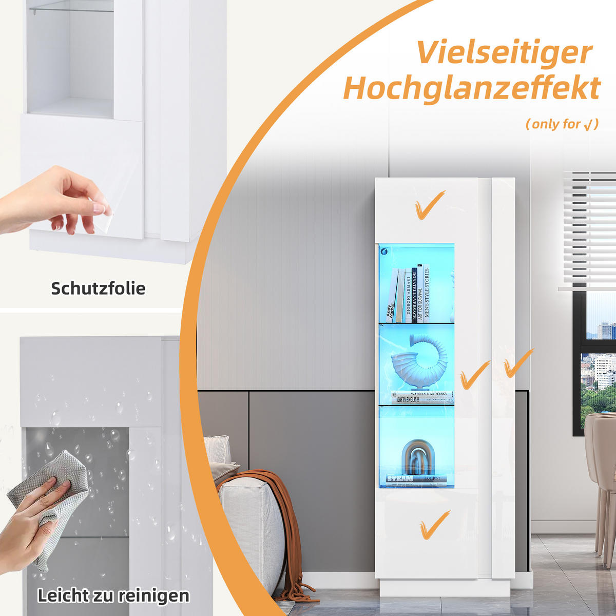 VITRINE 60/40/180 cm weiß aus Holzwerkstoff mit LED und Acrylfront - Weiß, Holzwerkstoff (60/180/40cm) - OKWISH
