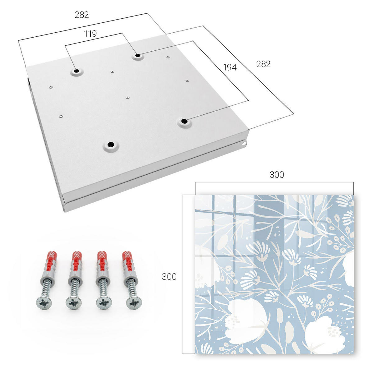 SCHLÜSSELBOX Weiß 30x30 cm – Türöffnung nach rechts - Pflanzenmotive - Blau, Metall (30/30/5cm) - TULUP