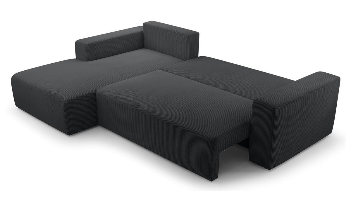 ECKSOFA L Form Catea Dunkelgrau 279/145/84 cm Links mit Schlaffunktion - Dunkelgrau/Schwarz, Kunststoff/Textil (145/279cm) - AX Living