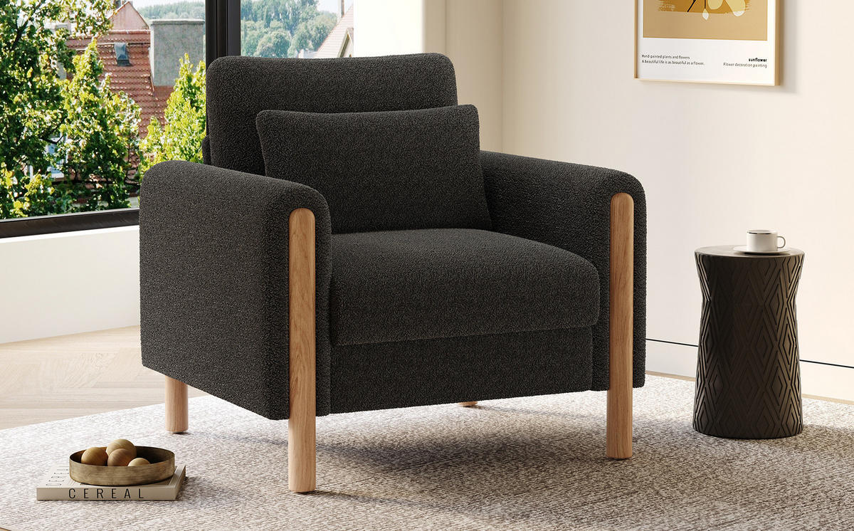 RELAXSESSEL 87/83/88,5 cm dunkelgrau aus Teddy mit dickem Sitzkissen - Dunkelgrau, Textil (83/88.5/87cm) - OKWISH