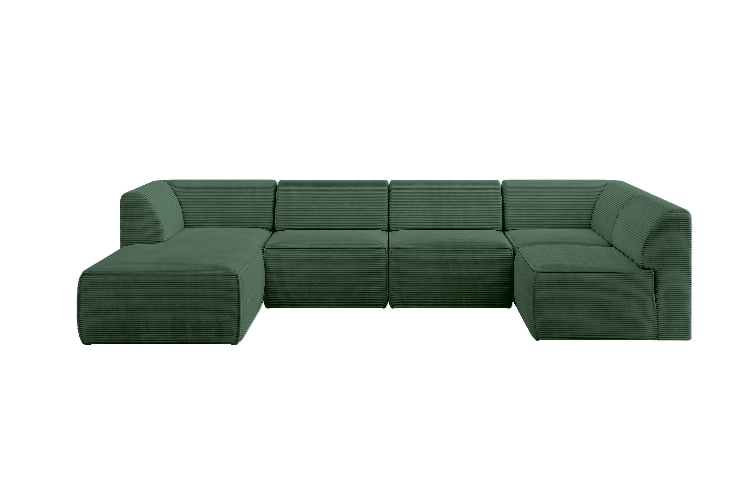 WOHNLANDSCHAFT Ottomane Links MOVA 345x180x78 Grün Cord - Waldgrün/Schwarz, Holzwerkstoff/Kunststoff (180/78/345cm) - ALTDECOR
