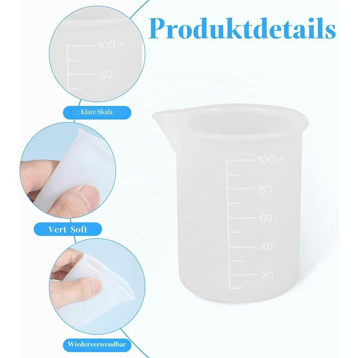 MESSBECHER 4er-Set Silikon 100 ml - Transparent, Kunststoff (0.1L)