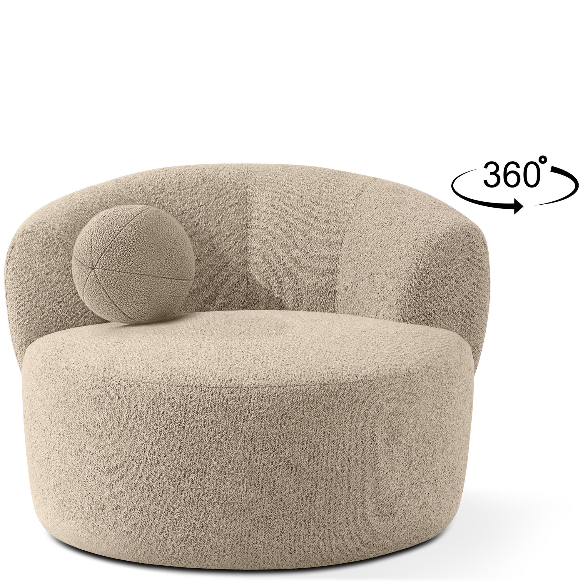 DREHSESSEL VIRA, Hellbeige, Bouclé - Hellbraun/Schwarz, Holz/Holzwerkstoff (105/76/100cm) - KONSIMO®
