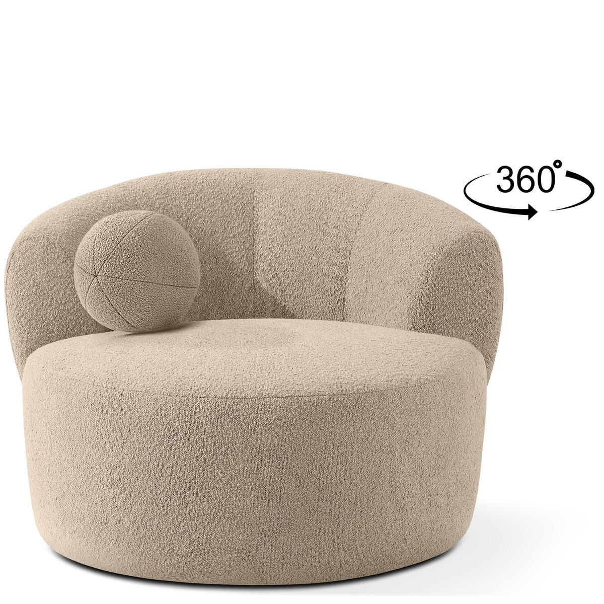 DREHSESSEL VIRA, Hellbeige, Bouclé - Hellbraun/Schwarz, Holz/Holzwerkstoff (105/76/100cm) - KONSIMO®