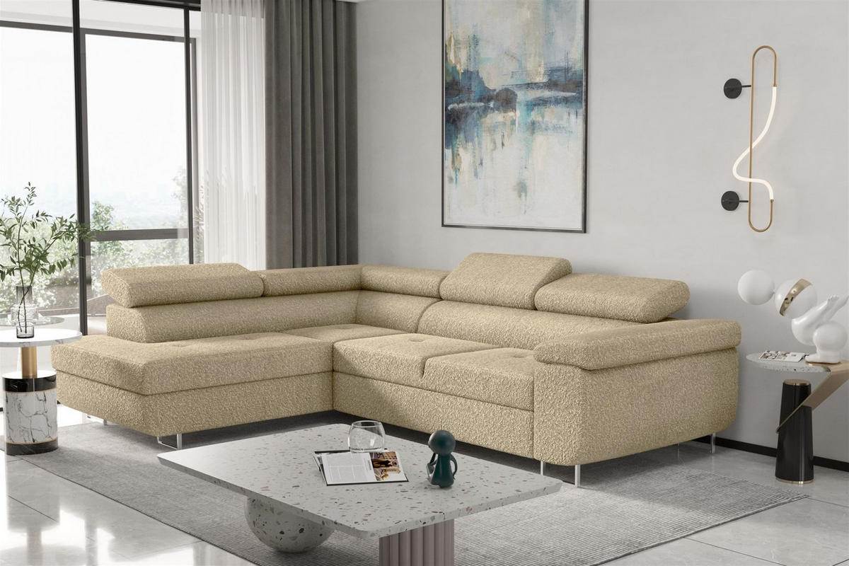 ECKSOFA Jade Mit Schlaffunktion - Creme, Holzwerkstoff/Textil (202/275cm) - Fun Möbel
