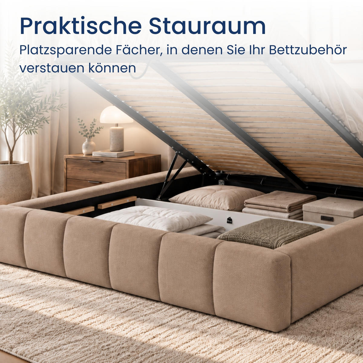POLSTERBETT mit Stauraum 180x200 cm in Braun - Braun, Textil (180/200cm) - Home Collective