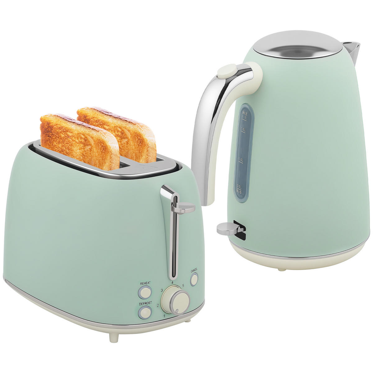 WASSERKOCHER-TOASTER-SET DE-17459 Grün - Grün, Metall (15.6/24.2/21.5cm) - ComfortXL