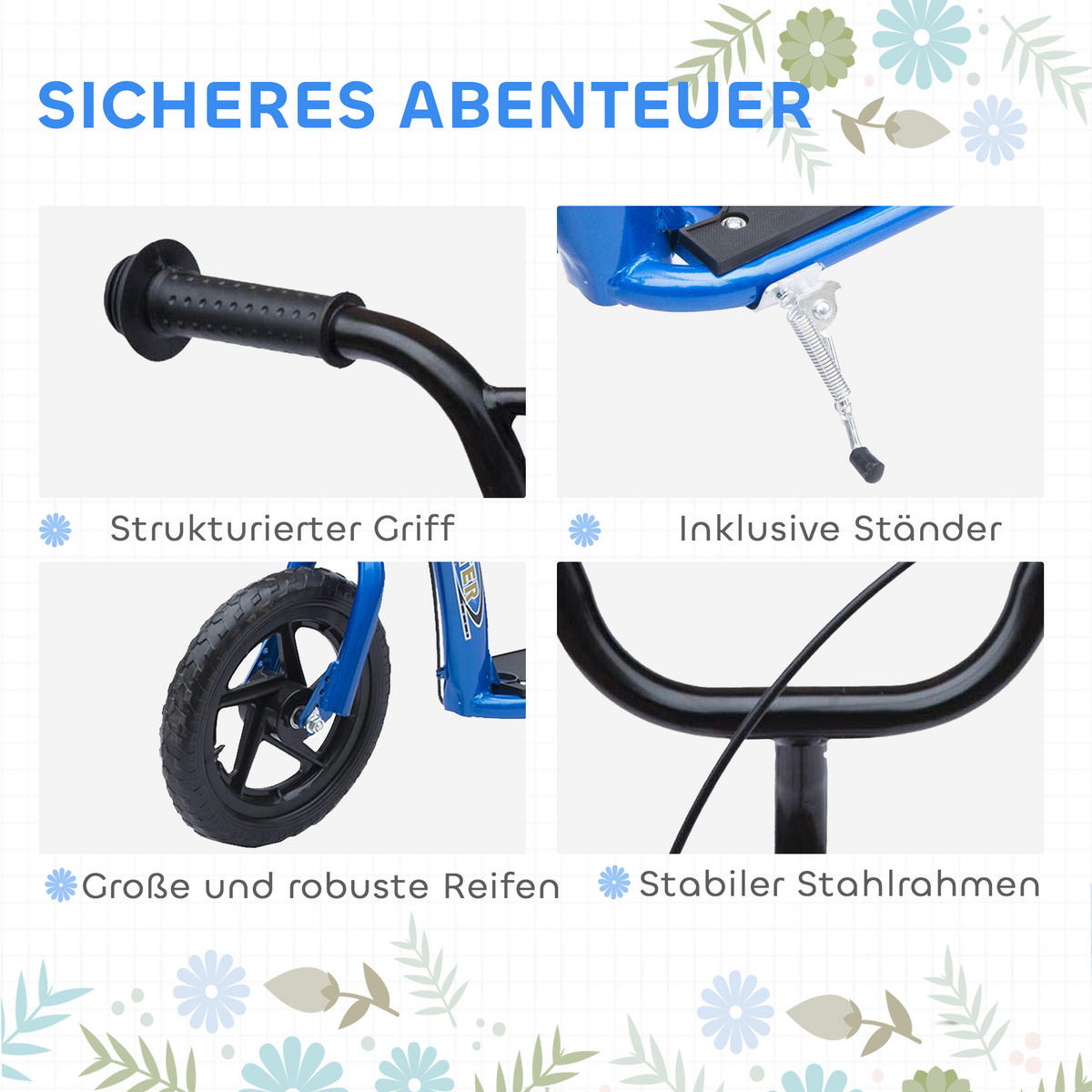 KINDERROLLER, Schwarz/Rosa/Blau/Rot, Stahl+ PVA - Blau, Metall (120/52/80cm) - HOMCOM