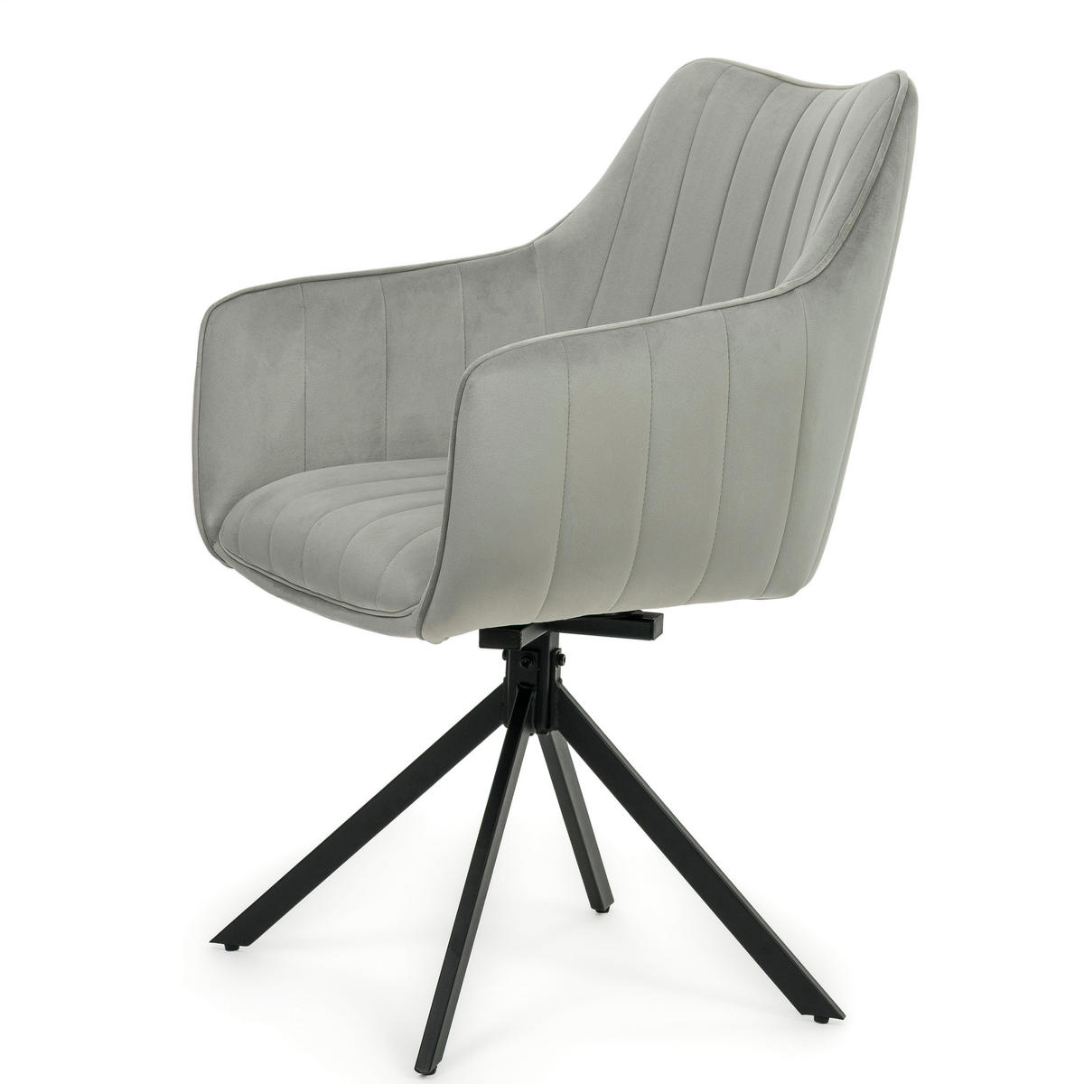 STUHL PIANO drehbar gepolsterter mit Steppung - hellgrau - Velour - Hellgrau/Schwarz, Textil/Metall (59/88/61cm) - NEW HOME