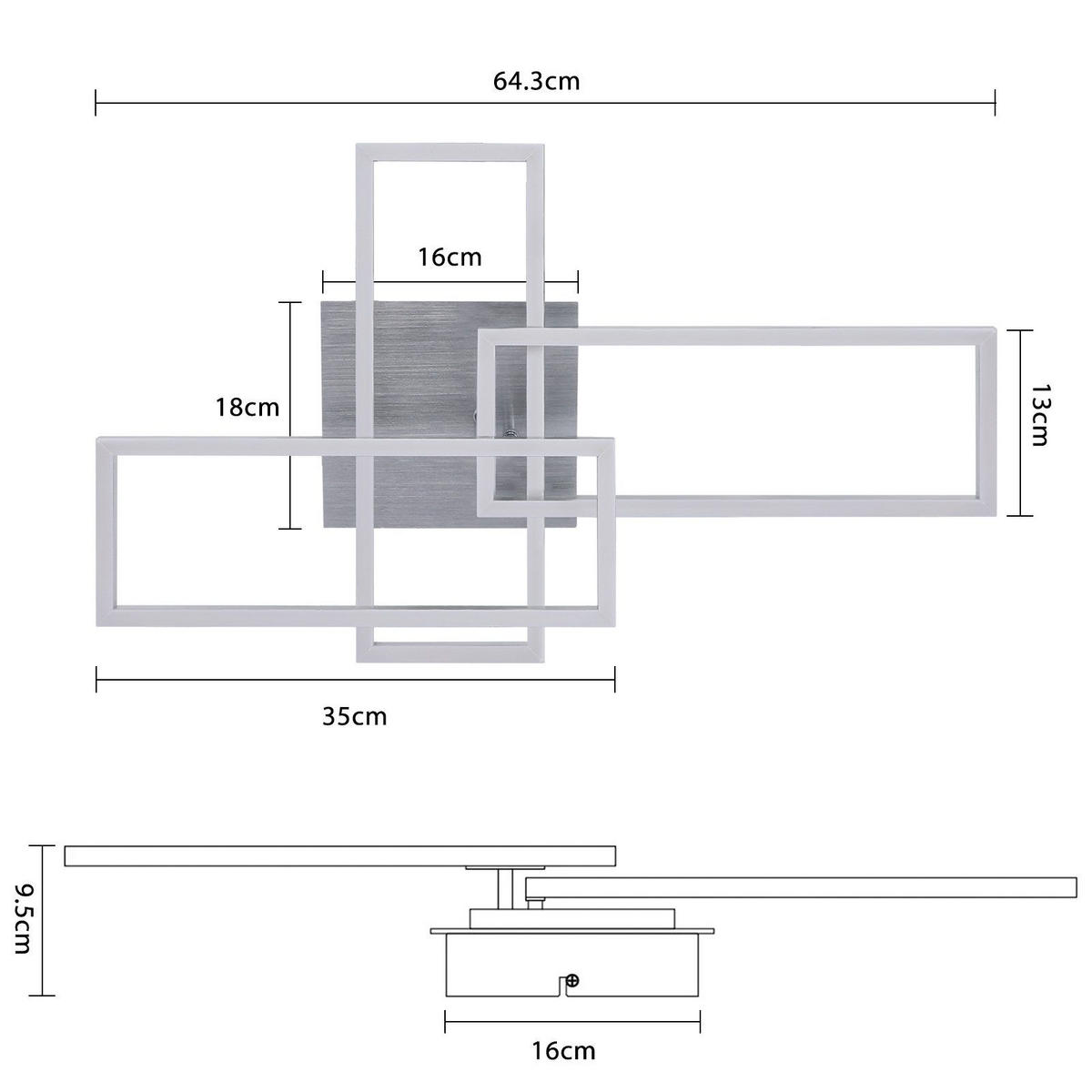 LED-DECKENLEUCHTE Mapp 64.5/35/9.5 cm - Silberfarben, Metall (35/64.5/9.5cm) - Nettlife
