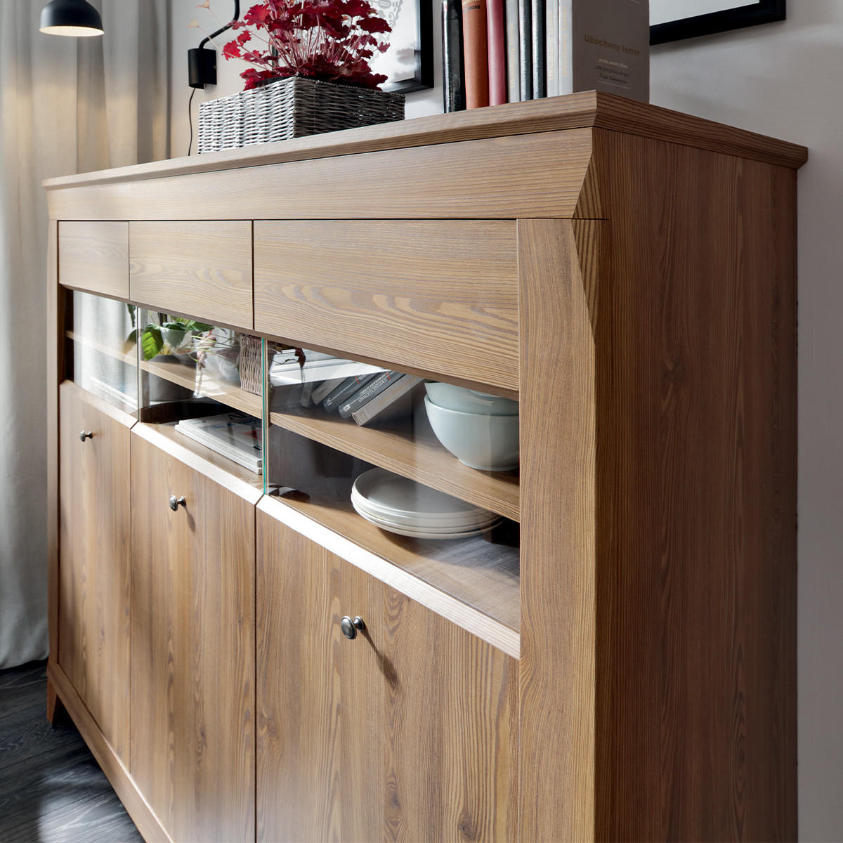 VITRÍNA Raya Dřevo - hnědá, kompozitní dřevo (156/150/47cm) - Petits-meubles