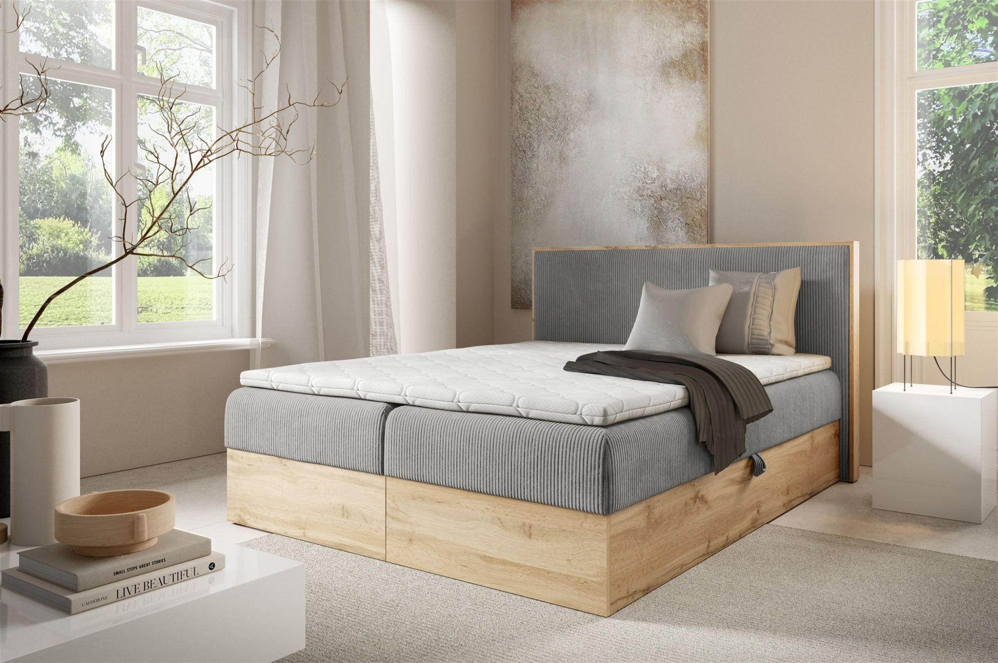 BOXBETT Roland In überlänge - Grau, Holzwerkstoff/Textil (200/220cm) - Fun Möbel