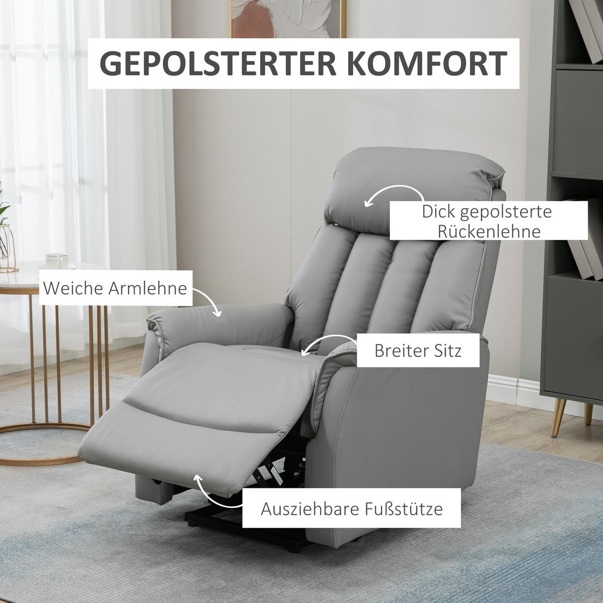 ELEKTRISCHER Aufstehsessel gepolstert Fernsehsessel Relaxsessel mit Aufstehhilfe - Schwarz/Grau, Leder/Kunststoff (80/104/94cm) - HOMCOM