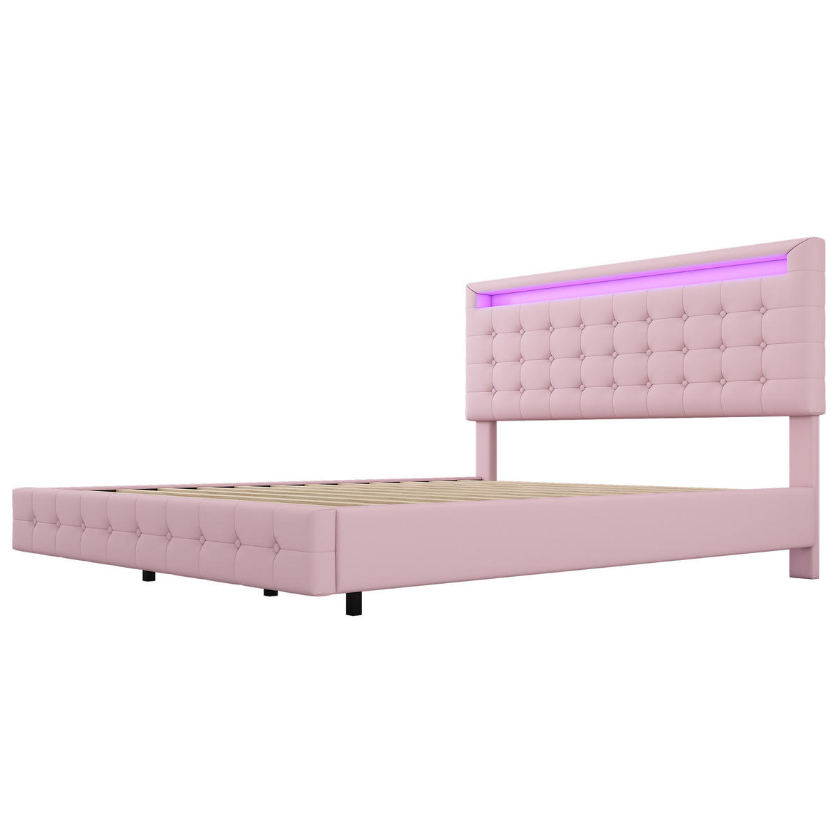 FLACHBETT 140x200cm Rosa PU LED-Umgebungslicht Federung Kopfteil - Pink, Holz (140/200cm) - FLIEKS