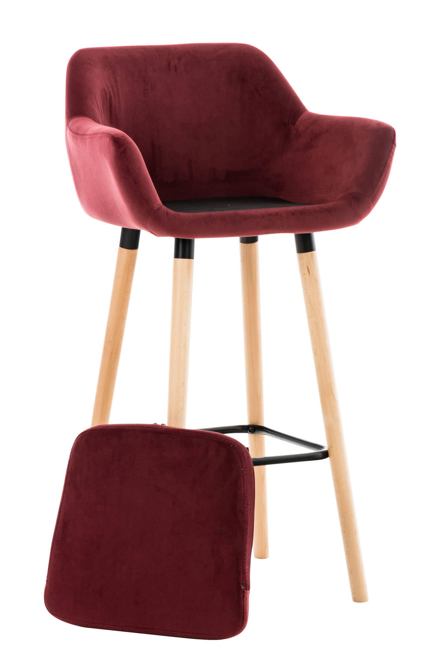 BARHOCKER Grande, 2er Set, Gestell Holz, Samt Rot - Rot/Braun, Holz/Textil (55/99/46cm) - TPFLiving