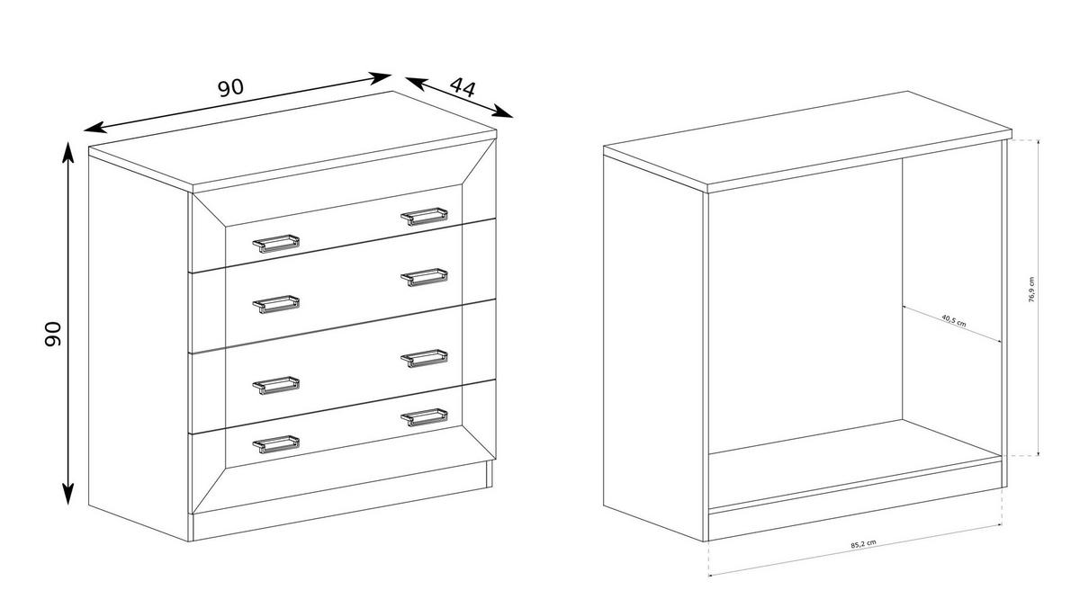 KOMMODE UDINE 90/90/44cm mit 4 Schubladen Türen Braun - Braun, Holzwerkstoff (90/90/44cm) - MASSENO