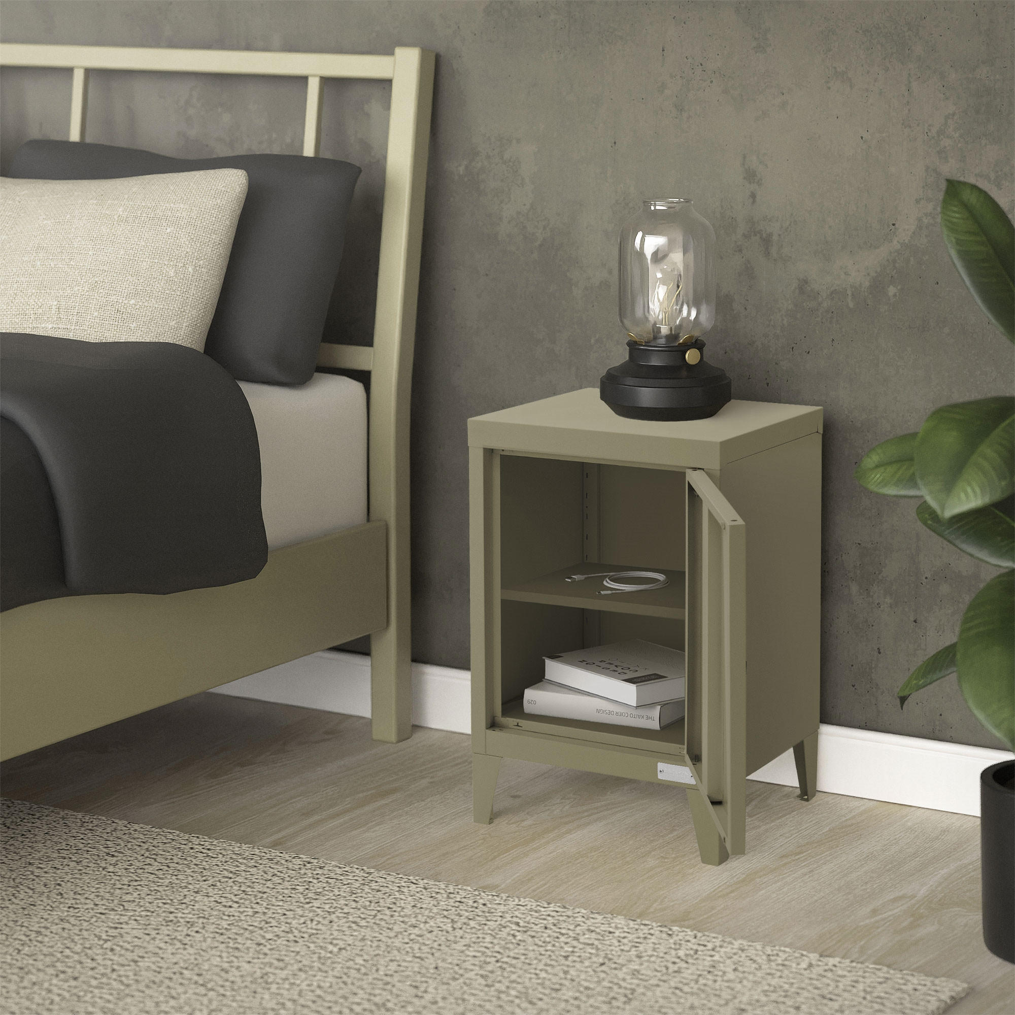 NACHTTISCH Olive 40x30x58 cm aus Stahl - Olivgrün, Metall (40/58/30cm) - ML-DESIGN