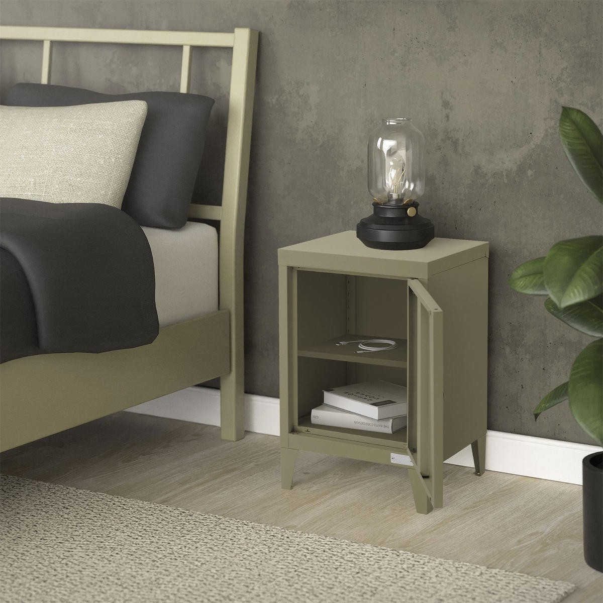NACHTTISCH Olive 40x30x58 cm aus Stahl - Olivgrün, Metall (40/58/30cm) - ML-DESIGN