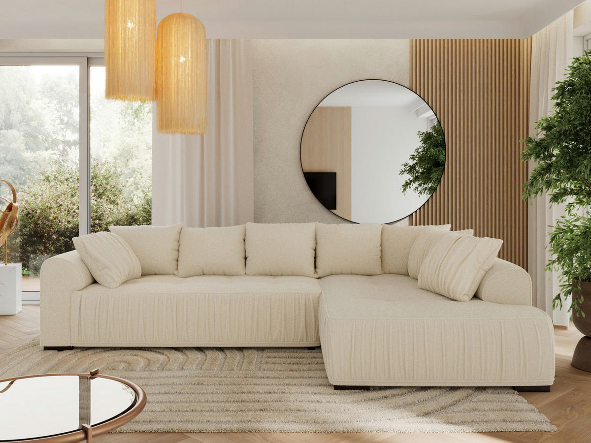 ECKSOFA ORTA Beige Boucle - Rechts - Beige/Schwarz, Textil (200/325cm) - MKS