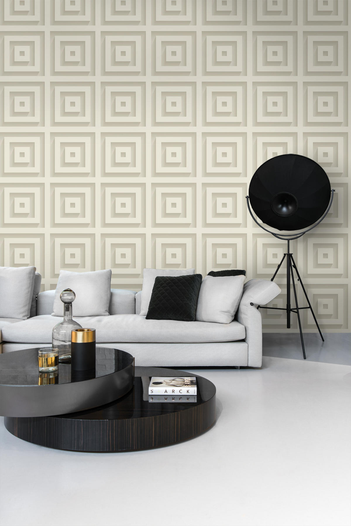 TAPETE 3D-Quadrate 50 x 900 cm - Beige, Papier (50/900cm) - Origin Wallcoverings