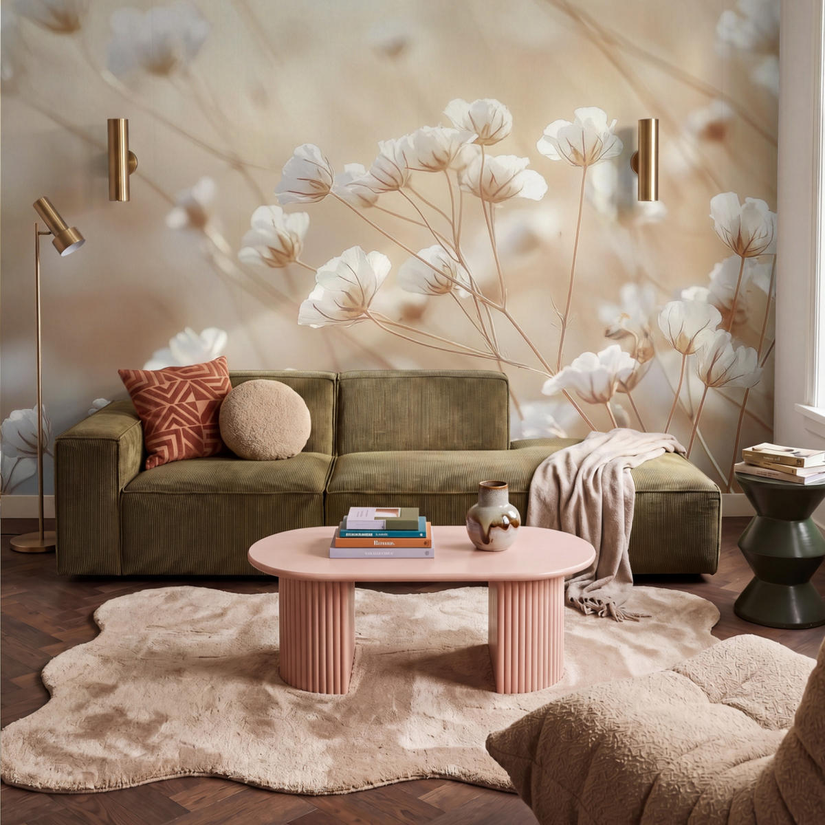 TAPETE - Wild - Blumen - Weiß - 350x240 cm - Creme, Papier (350/240cm) - OnlyWow