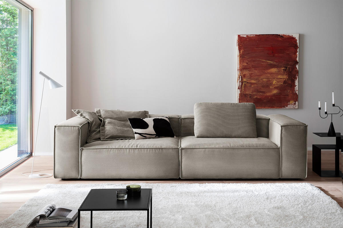 SOFA CARMO Grau Cord - Schwarz/Grau, Kunststoff/Textil (306/68/118cm) - KAWOLA