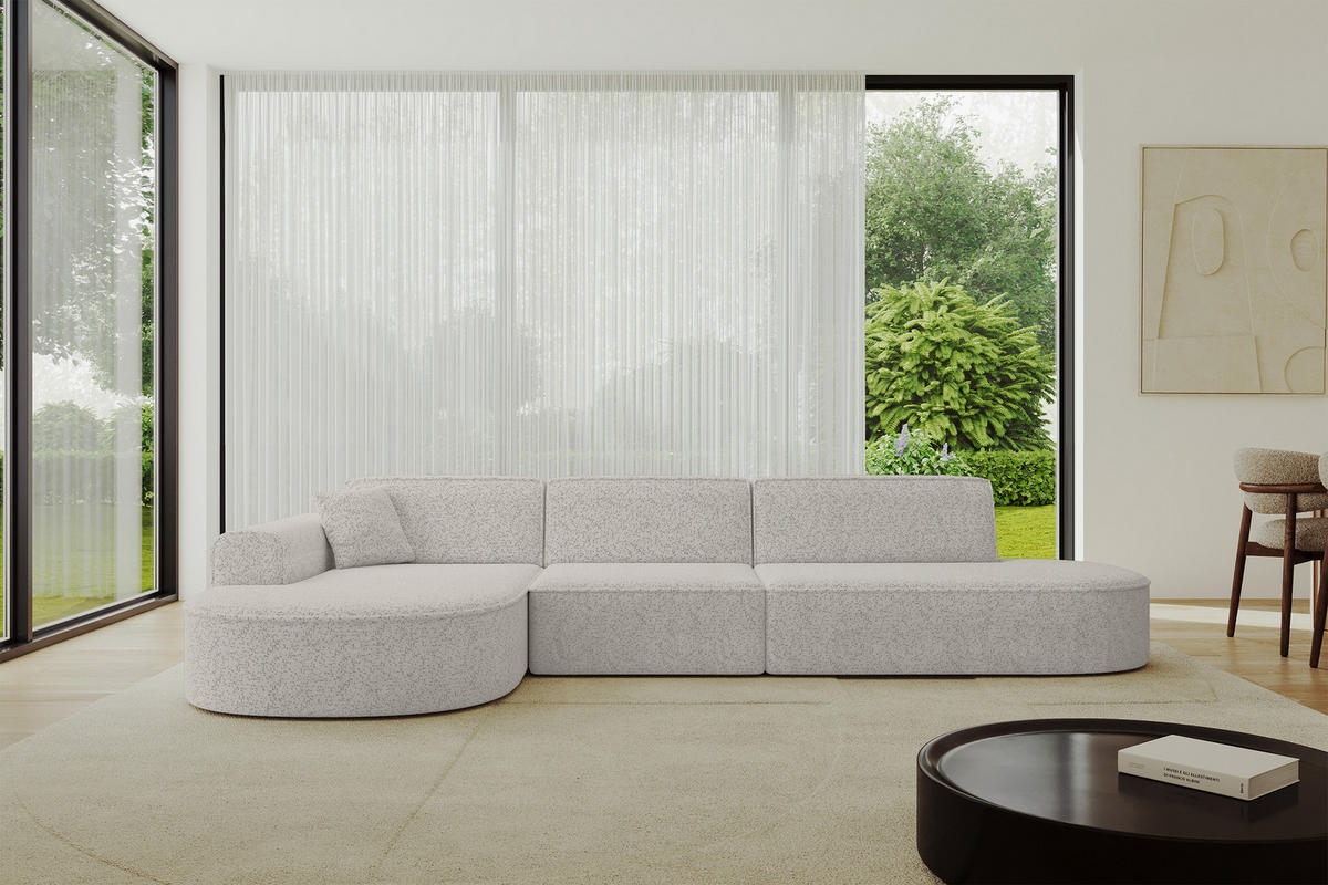 ECKSOFA Ottomane Links MARI-L2 - 328x171x79 cm Hellgrau Tissu - Hellgrau/Schwarz, Holzwerkstoff/Kunststoff (328/171cm) - ALTDECOR