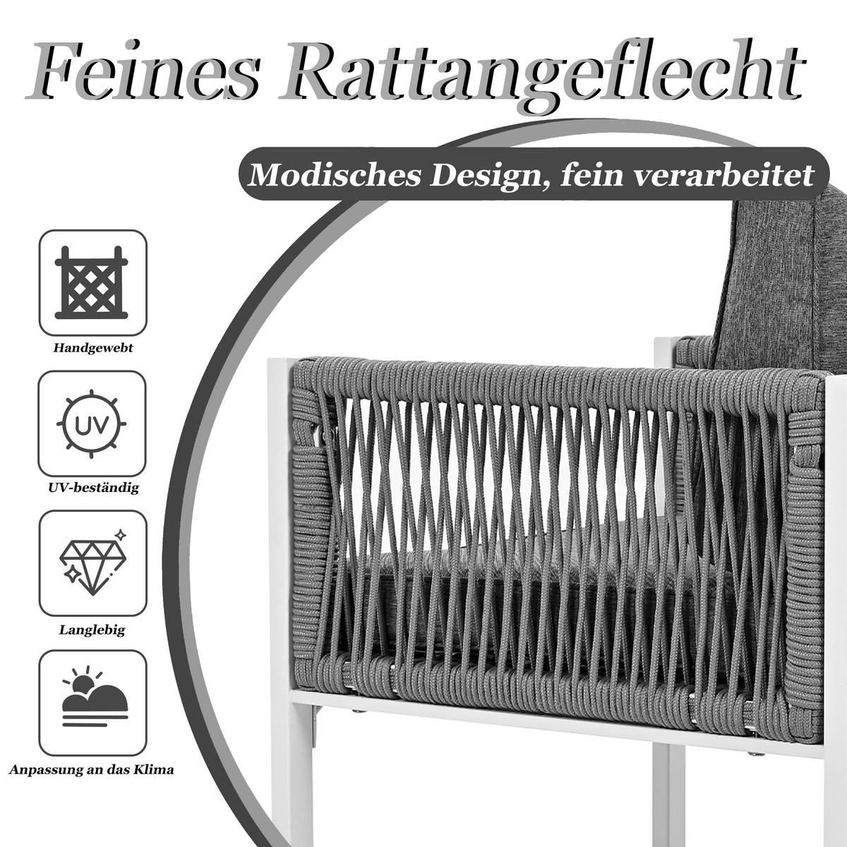 GARTENLOUNGE-SET Garten-Essgruppe 6 personen Outdoor Gartenmöbel,abnehmbarer Bezug - Weiß/Grau, Glas/Textil - STILVORA