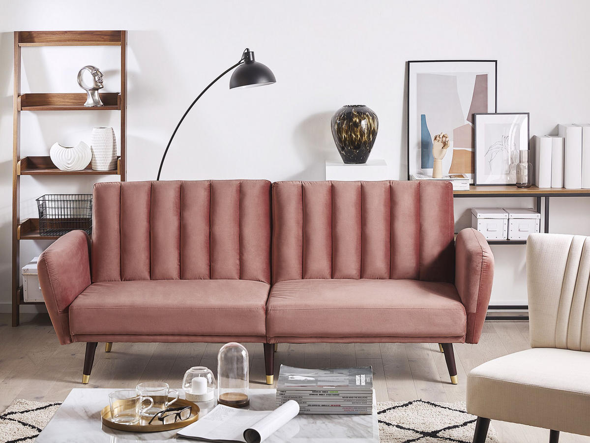 3-SITZER-SCHLAFSOFA Samtstoff Rosa Vimmerby - Pink, Textil (212/90/80cm) - Beliani
