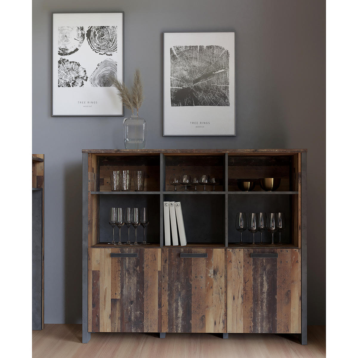 BÜROREGAL - Altholz Dekor / Dunkelgrau - Braun, Holzwerkstoff (136/118/42cm) - home24