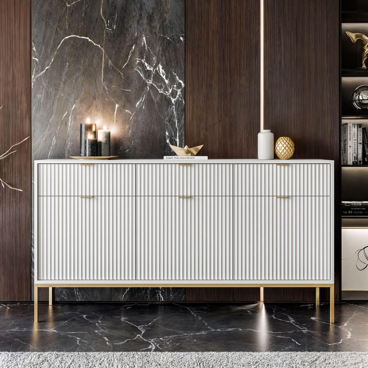 SIDEBOARDS CORTADO GOLD KSZ154 MIT SCHUBLADEN 154 CM WEISS - Weiß, Holzwerkstoff (154/83/39cm) - Lookway