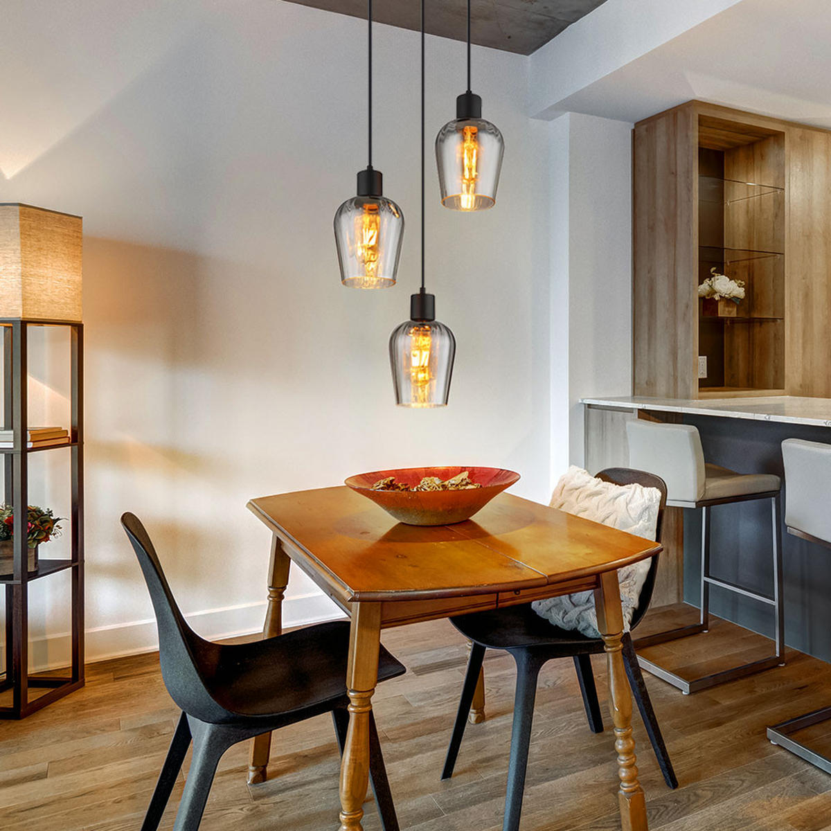 HÄNGELEUCHTE Glas Rauch Schwarz 3-Flammig - Schwarz, Glas (28.5/28.5/150cm) - Globo Lighting