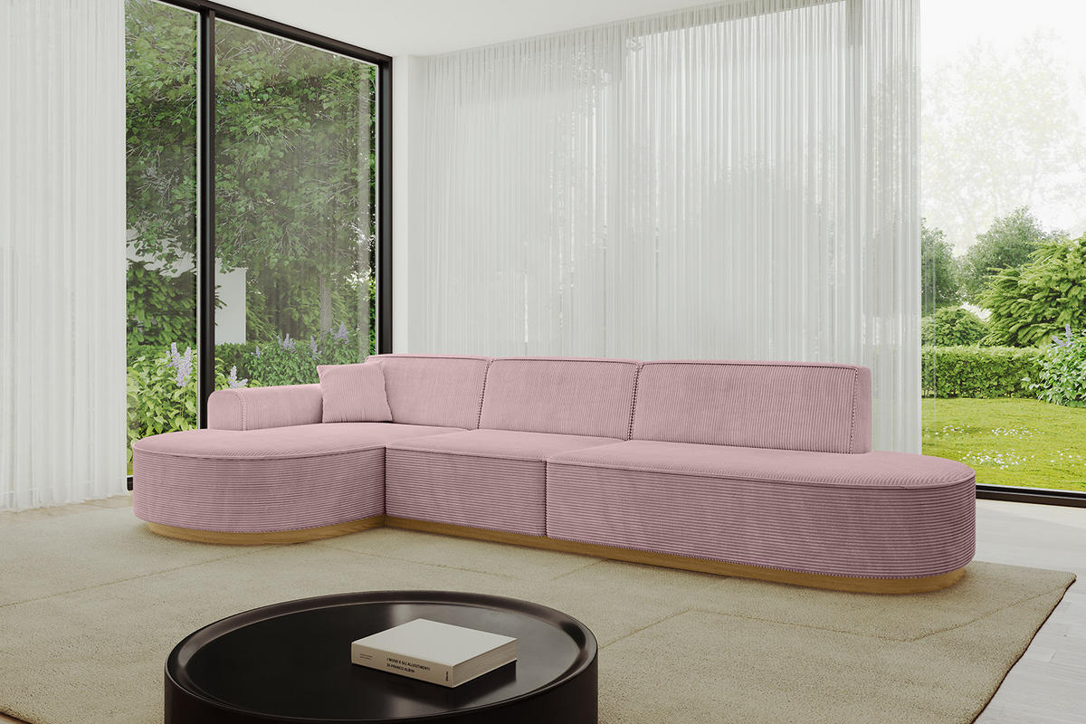 ECKSOFA Ottomane Links MARI-L2-v2 - 328x171x83 cm Rosa Cord - Rosa, Holzwerkstoff/Textil (328/171cm) - ALTDECOR
