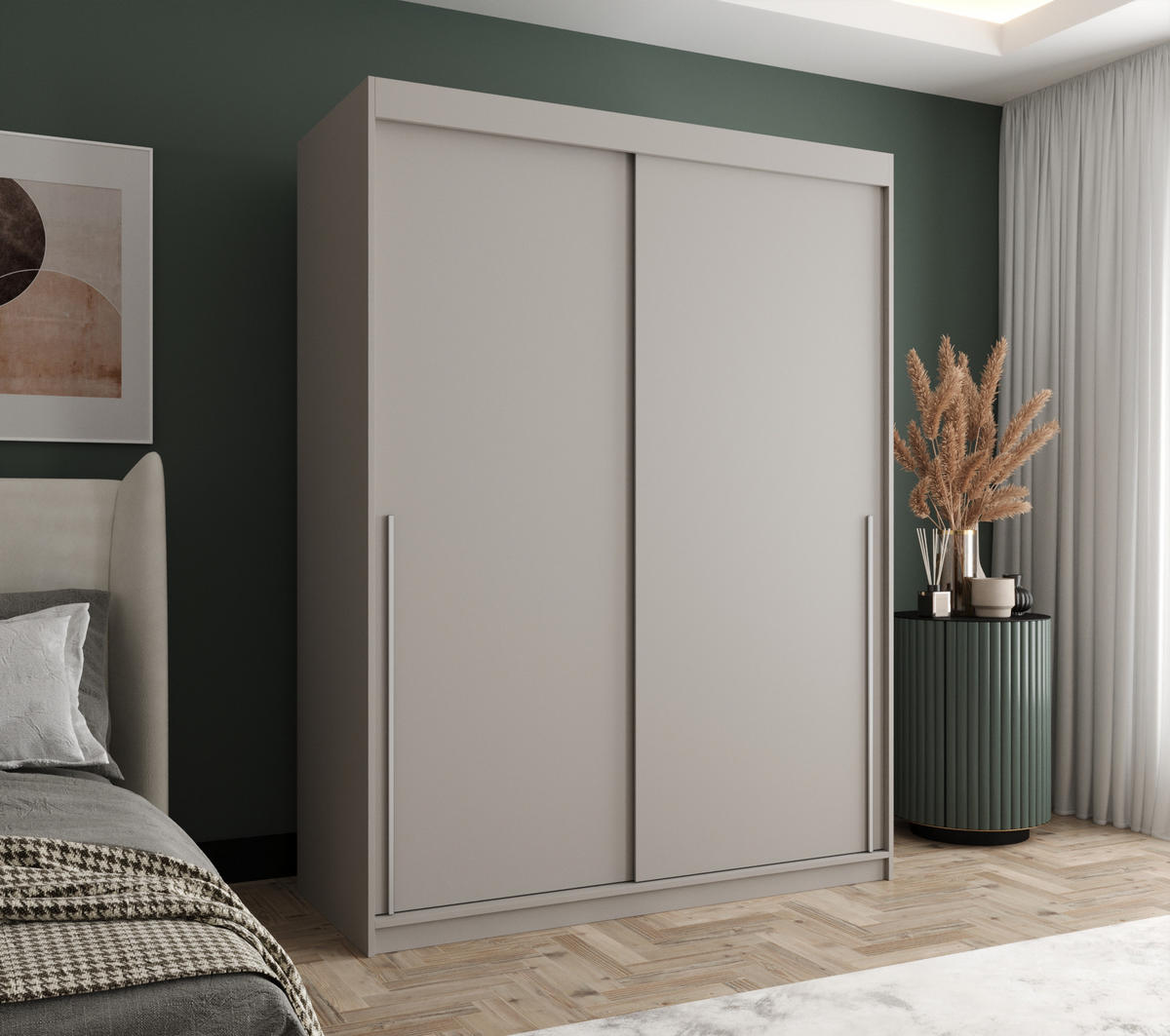 SCHWEBETÜRENSCHRANK 150 cm Breite Kaschmir mit silbernem Griff - Kaschmir/Silberfarben, Holzwerkstoff (150/200/62cm) - Home Collective