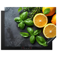 HERDABDECKPLATTE Obst - Grau - Konkret - Orange - Pflanzen Induktionsmatte 77x59 cm - Anthrazit, Kunststoff (77/59/0.2cm) - MuchoWow
