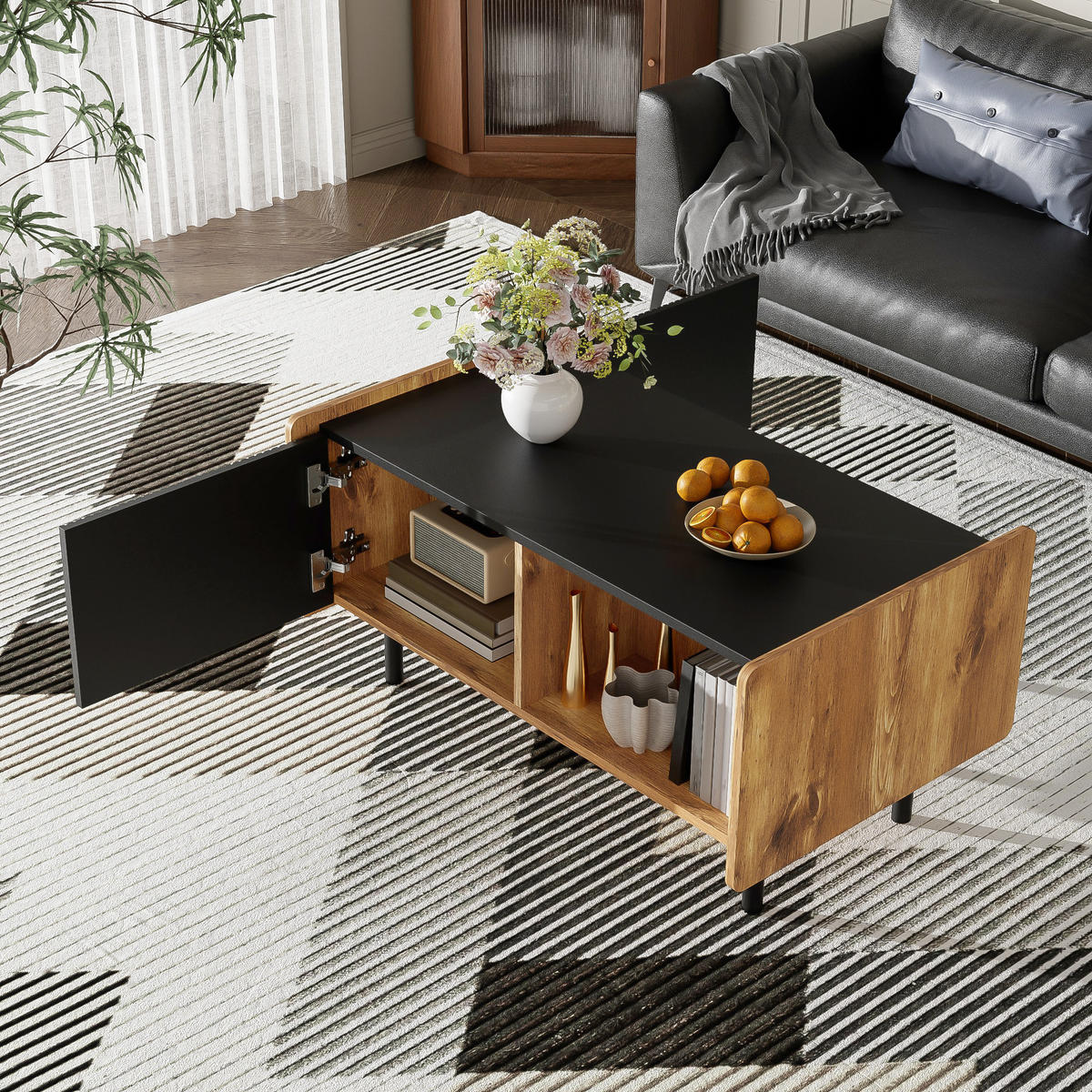 COUCHTISCH Schwarz 90/55/45,5 cm - Schwarz, Holzwerkstoff (55/90/45.5cm) - Urban Meuble