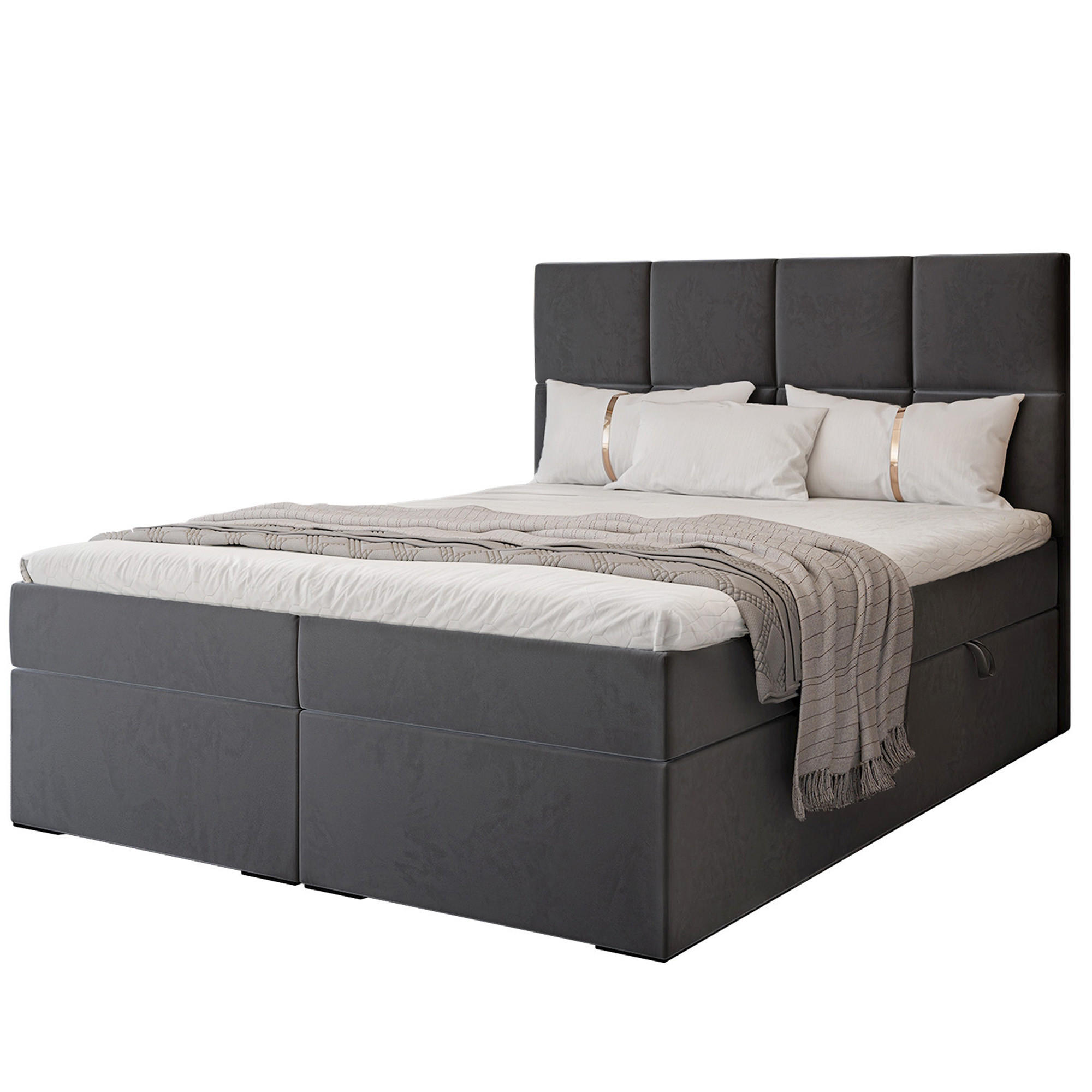 BOXBETT 120x200 cm mit Topper - Dunkelgrau, Textil (180/200cm) - Idohome