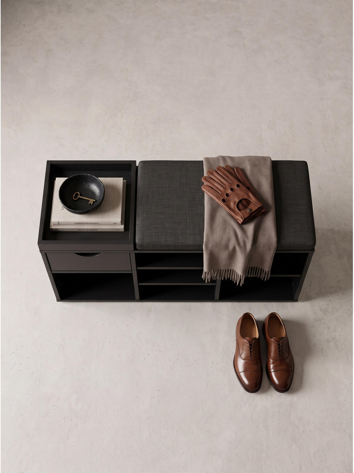 GARDEROBENBANK CARTAGENA, Stoff, Schwarz, 100 x 30 x 45 cm - Schwarz, Holzwerkstoff/Textil (100/45/30cm) - KADIMA DESIGN