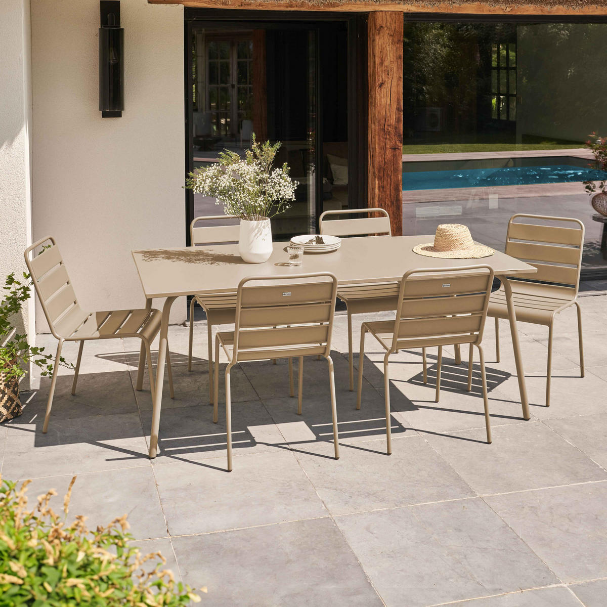 GARTENSET 7-tlg., Taupe - Taupe, Metall - Oviala