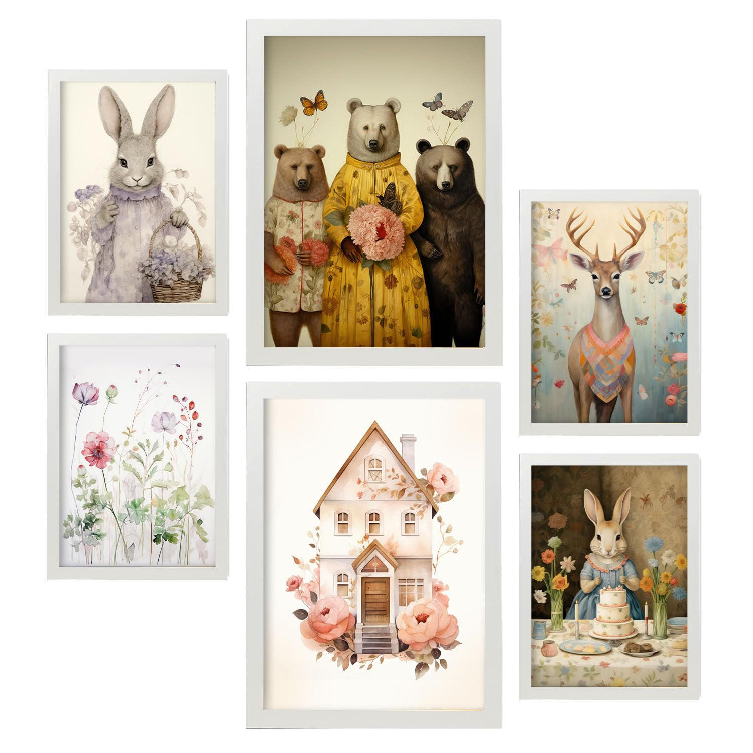 POSTER Set Mit 6 Schmetterlingstiere A3 & A4 Weißer Rahmen - Weiß, Papier (29/3cm) - Nacnic