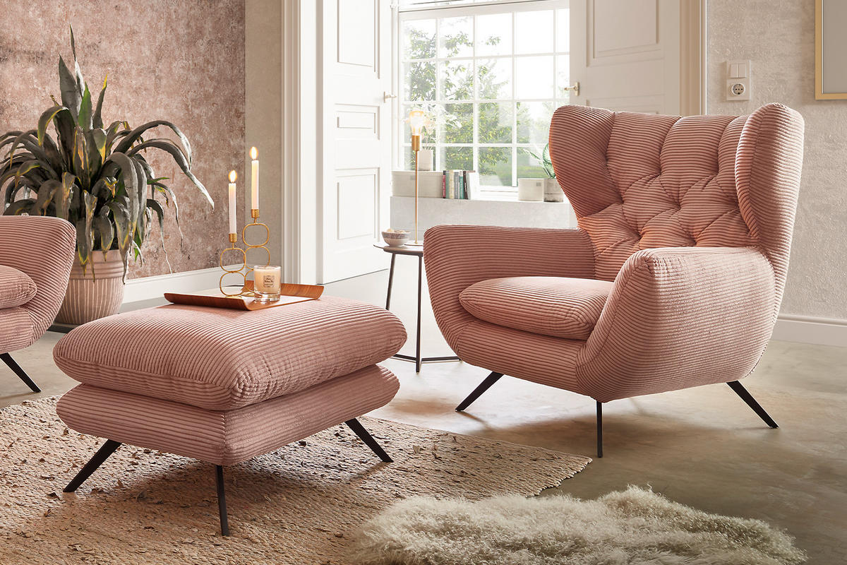SESSEL CHARME Rosé - Schwarz/Rosa, Textil/Metall (100/106/95cm) - KAWOLA