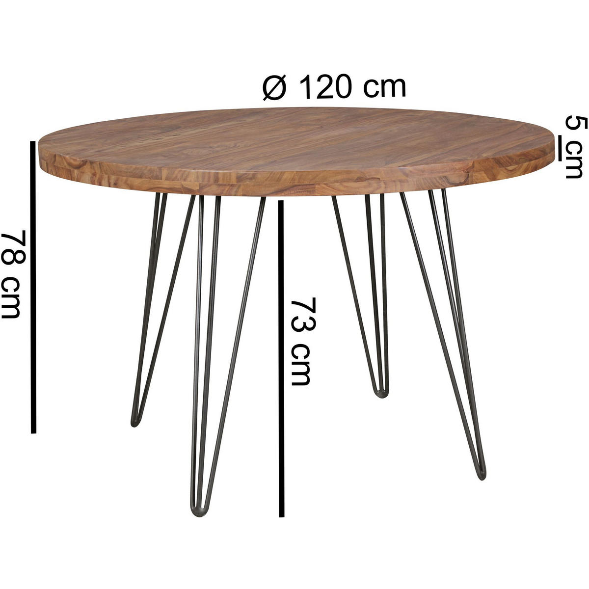 ESSZIMMERTISCH – Rund Massivholz 120 cm Landhausstil - Schwarz/Braun, Holz/Metall (73/120/78cm) - KADIMA DESIGN