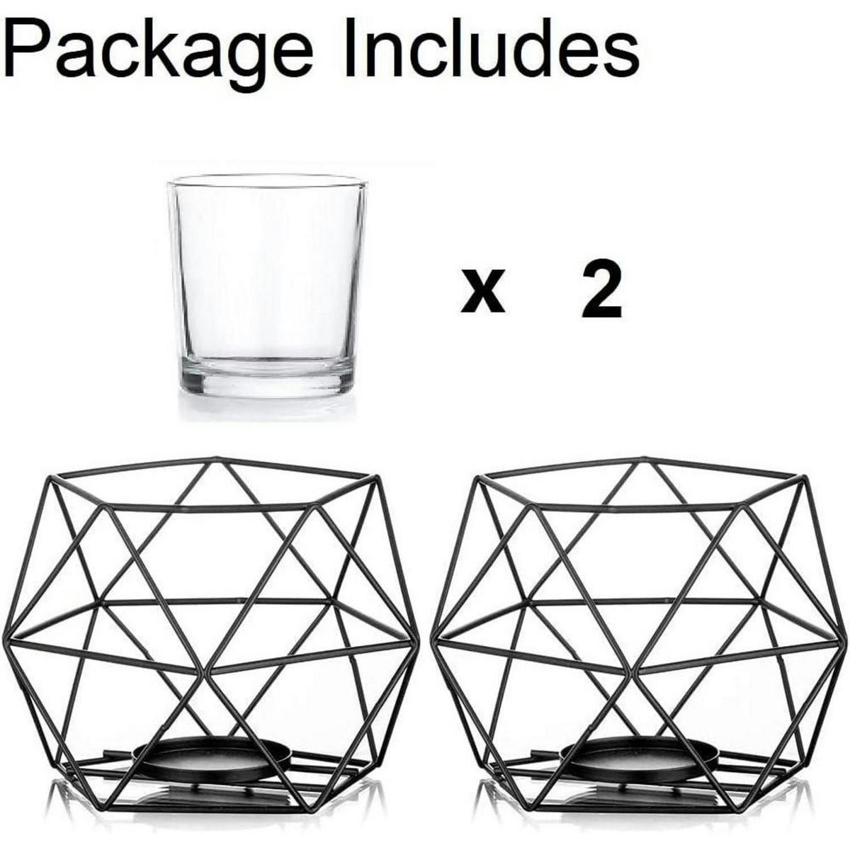 GEOMETRISCHE Teelichthalter aus Metall im 2er Set, schwarz - Schwarz, Metall (15cm)
